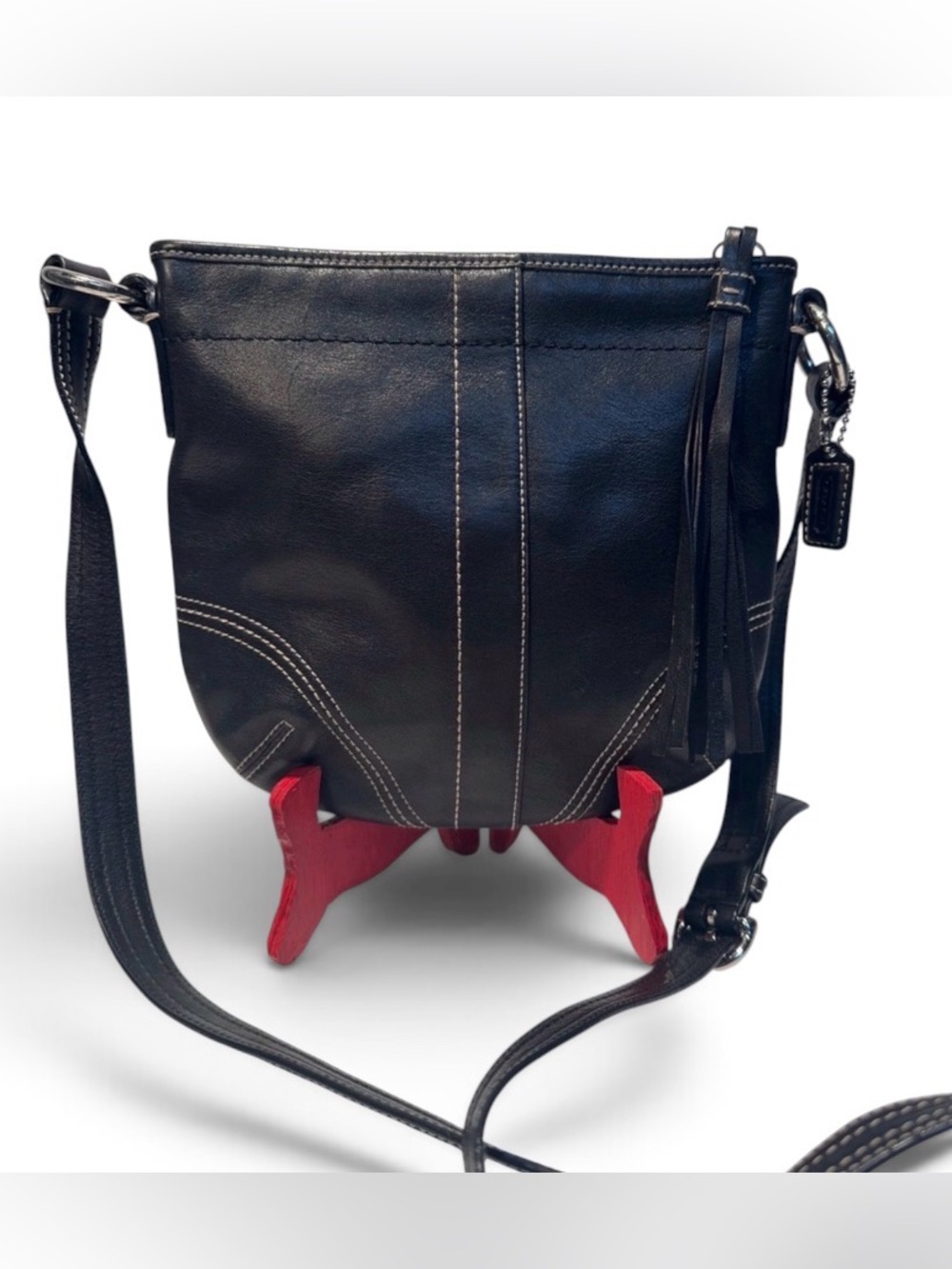 Coach Vintage Black Leather Crossbody Bag with Tassel